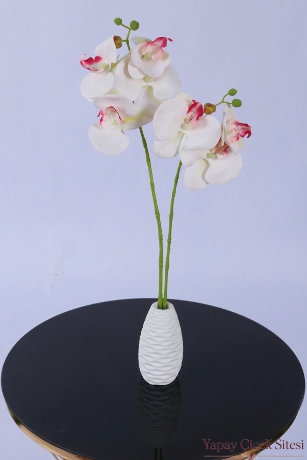 2 Dal Yapay Mini Orkide 45 cm Beyaz Pembe - 5