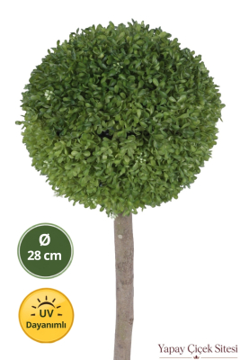 Ağaç Saplı Dekoratif Kaliteli Yapay Top Şimşir UV Dayanımlı 28 cm - Yapay Çiçek Sitesi
