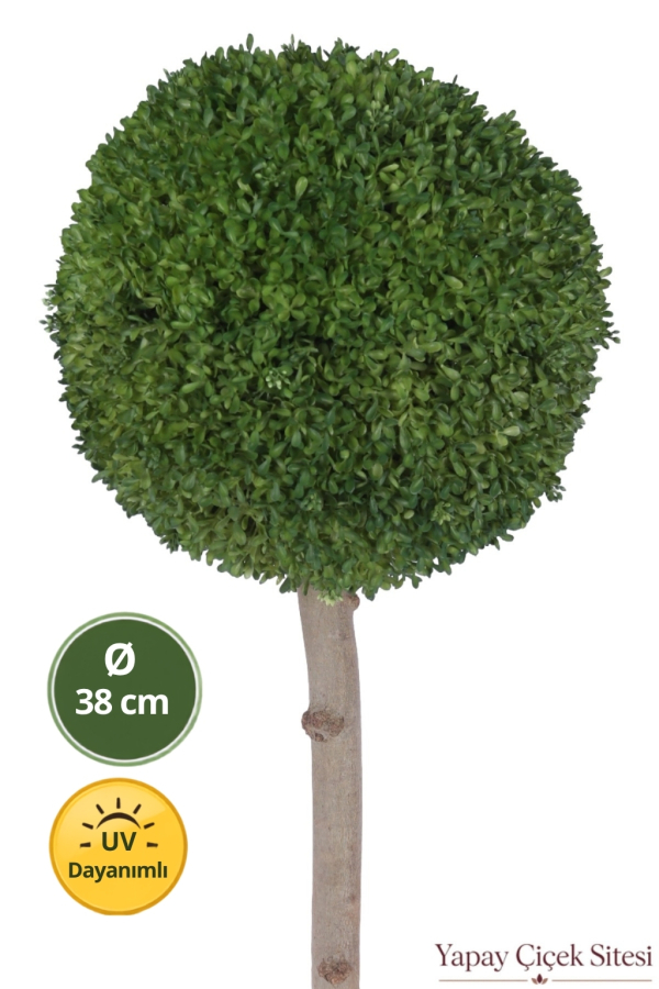 Ağaç Saplı Dekoratif Kaliteli Yapay Top Şimşir UV Dayanımlı 38 cm - 1