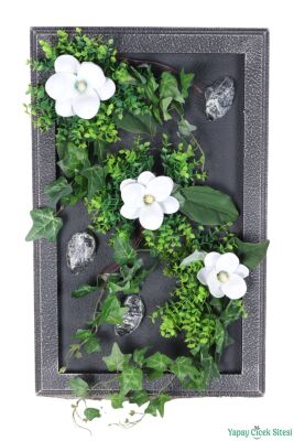 Ahşap Çerçeveli Yapay Çiçek Duvar Tablosu 38x60 cm Model 9 - 2