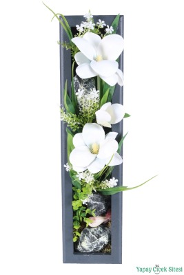 Ahşap Çerçeveli Yapay Çiçek Duvar Tablosu 44x11 cm Model 5 - Yapay Çiçek Sitesi