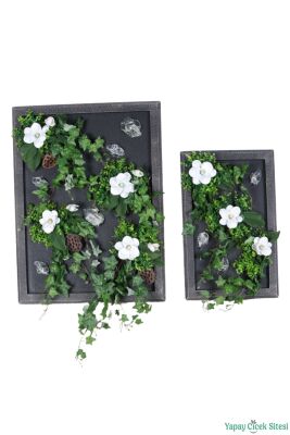 Ahşap Çerçeveli Yapay Çiçek Duvar Tablosu 60x80 cm 2li Set - 3