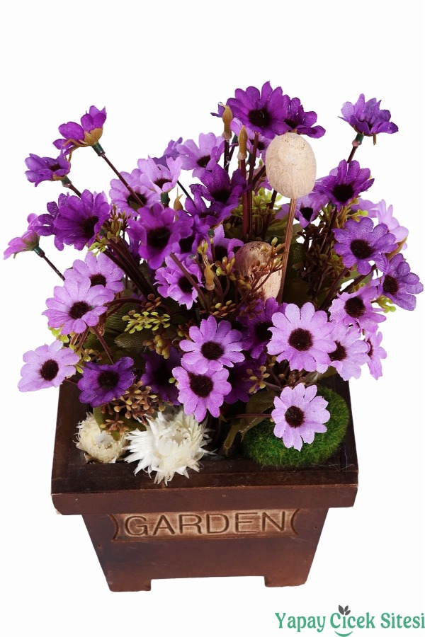 Ahşap Garden Saksıda 3'lü Set Gerçek Görünümlü Yapay Papatya Tanzimi 28 cm - 3