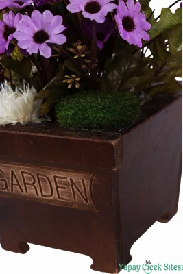 Ahşap Garden Saksıda 3'lü Set Gerçek Görünümlü Yapay Papatya Tanzimi 28 cm - 4