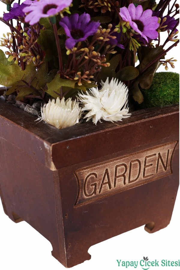 Ahşap Garden Saksıda 3'lü Set Gerçek Görünümlü Yapay Papatya Tanzimi 28 cm - 5