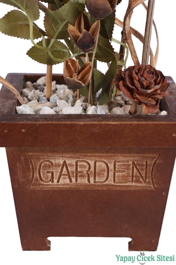 Ahşap Garden Saksıda Gerçek Görünümlü Yapay Gül Tanzimi 40 cm Kırık Beyaz - 4