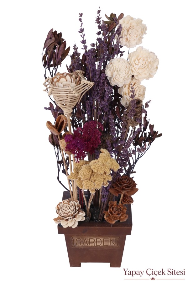 Ahşap Garden Saksıda Natürel Kuru Çiçek Bahçesi Tanzimi 50 cm - 1