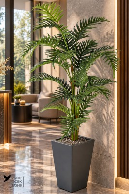 Ahşap Saksıda Yapay Areka Palmiyesi 145 cm İç Mekan Dekorasyonu - Yapay Çiçek Sitesi