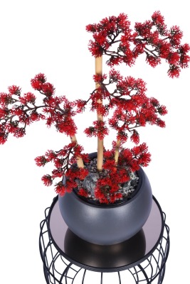 Antrasit Küre Saksıda Modern Minimal Tasarım Yapay Bonsai Ağacı Kırmızı 65 cm - 4