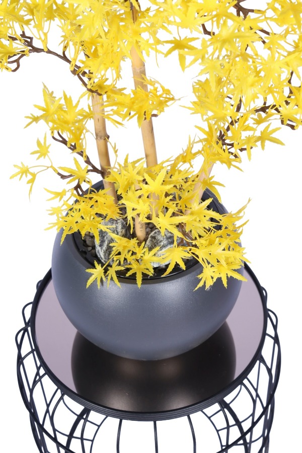 Antrasit Küre Saksıda Modern Minimal Tasarım Yapay Bonsai Ağacı Sarı 65 cm - 2