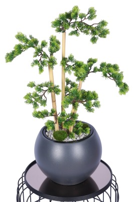 Antrasit Küre Saksıda Modern Minimal Tasarım Yapay Bonsai Ağacı Yeşil 65 cm - Yapay Çiçek Sitesi