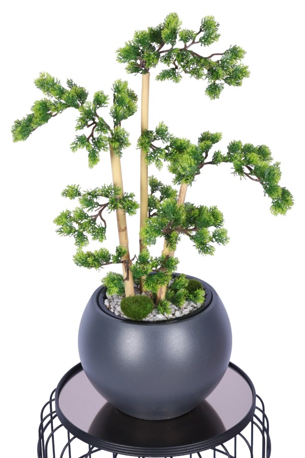Antrasit Küre Saksıda Modern Minimal Tasarım Yapay Bonsai Ağacı Yeşil 65 cm - 1