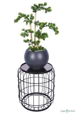 Antrasit Küre Saksıda Modern Minimal Tasarım Yapay Bonsai Ağacı Yeşil 65 cm - 2