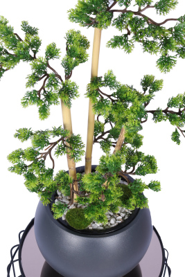 Antrasit Küre Saksıda Modern Minimal Tasarım Yapay Bonsai Ağacı Yeşil 65 cm - 3