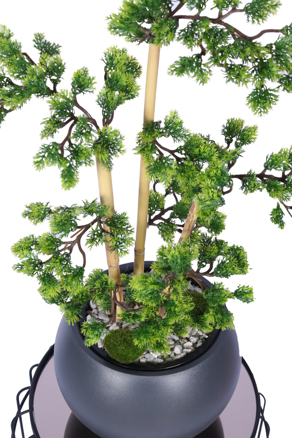 Antrasit Küre Saksıda Modern Minimal Tasarım Yapay Bonsai Ağacı Yeşil 65 cm - 3