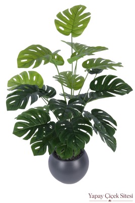 Antrasit Küre Saksıda Yapay Monstera Deve Tabanı Ağacı 105 cm - Yapay Çiçek Sitesi