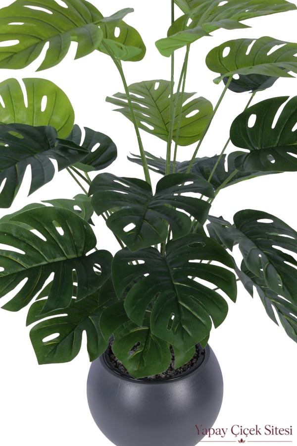 Antrasit Küre Saksıda Yapay Monstera Deve Tabanı Ağacı 105 cm - 2