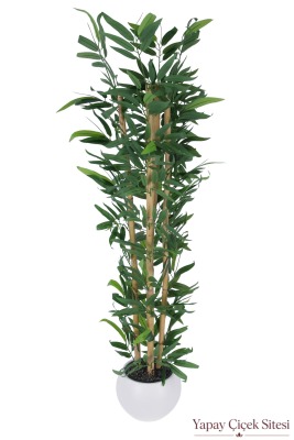  Beyaz Küre Saksıda 4 Gövdeli Yapay Bambu Ağacı 150 cm - Yapay Çiçek Sitesi
