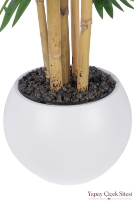 Beyaz Küre Saksıda 5 Gövdeli Yapay Bambu Ağacı 130 cm - 5