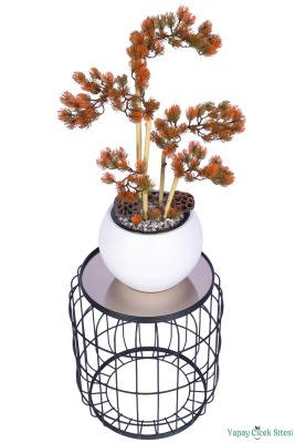 Beyaz Küre Saksıda Modern Minimal Tasarım Yapay Bonsai Ağacı Turuncu 65 cm - 3
