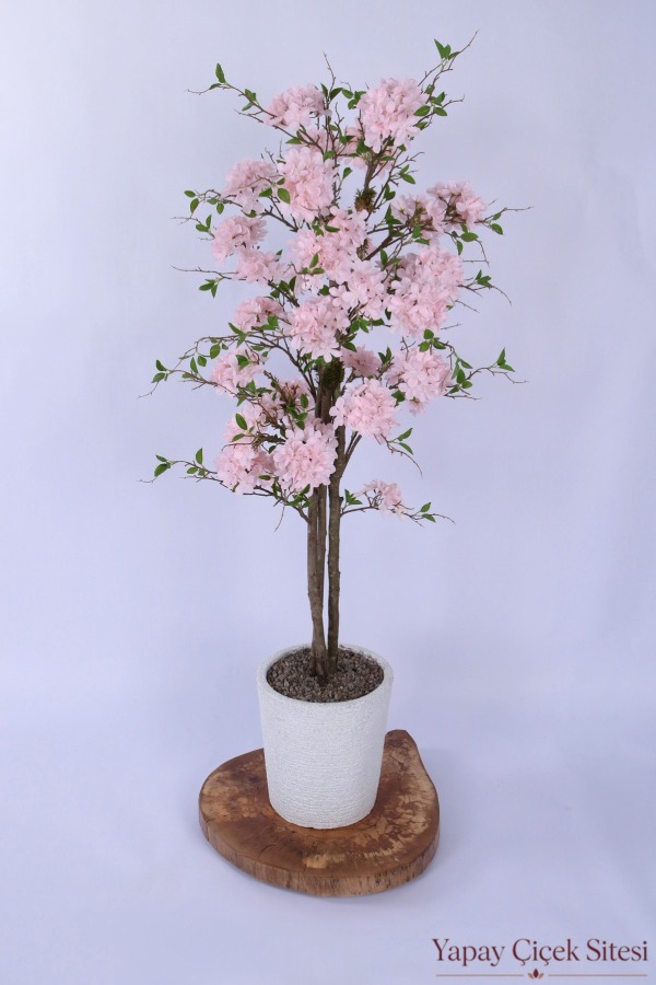 Bohem Saksıda 3 Gövdeli Yapay Ortanca Ağacı 160 cm Açık Pembe - 1