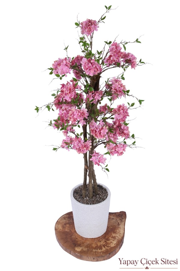 Bohem Saksıda 3 Gövdeli Yapay Ortanca Ağacı 160 cm Pembe - 1