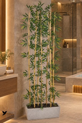 Bohem Saksıda 7 Çubuklu Yapay Bambu Seperatör 210 cm Banyo Spa ve Güzellik Merkezi Dekorasyonu - Yapay Çiçek Sitesi