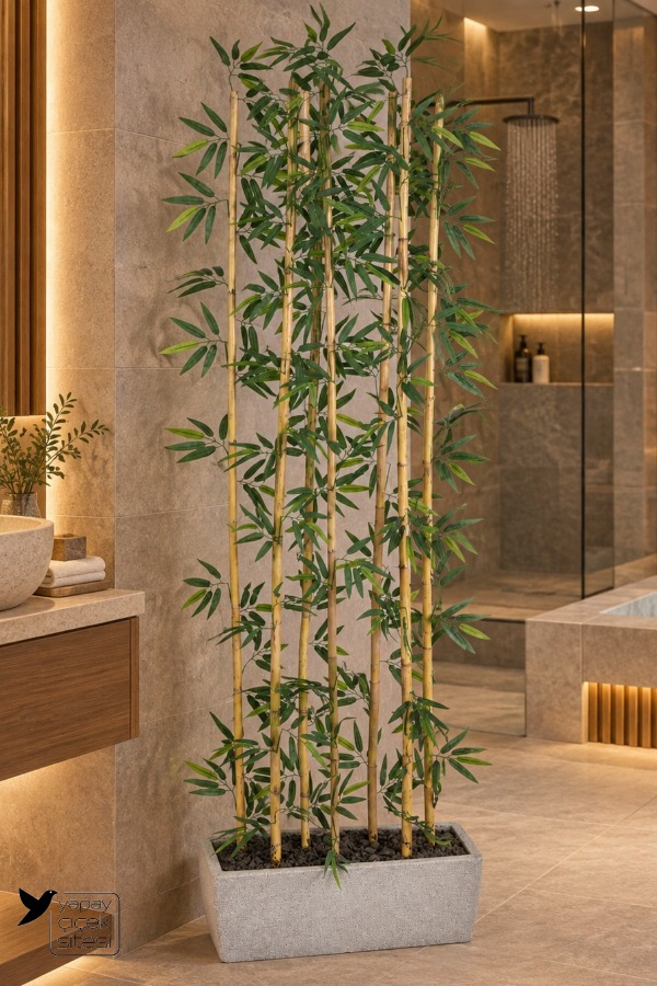 Bohem Saksıda 7 Çubuklu Yapay Bambu Seperatör 210 cm Banyo Spa ve Güzellik Merkezi Dekorasyonu - 1