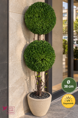 Bohem Saksıda Kaliteli Yapay Top Şimşir Ağacı UV Dayanımlı 140 cm Bahçe ve Giriş Dekorasyonu - Yapay Çiçek Sitesi
