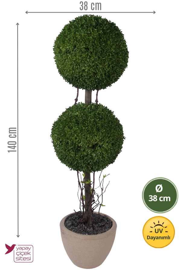 Bohem Saksıda Kaliteli Yapay Top Şimşir Ağacı UV Dayanımlı 140 cm Bahçe ve Giriş Dekorasyonu - 2