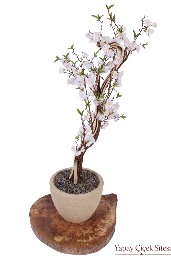 Bohem Saksıda Lüks Yapay Sakura Ağacı 125 Cm Beyaz - 1