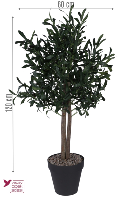 Dekoratif Saksıda 2 Gövdeli Yapay Zeytin Ağacı Koyu Yeşil 120 cm Ev Dekorasyonu - 2