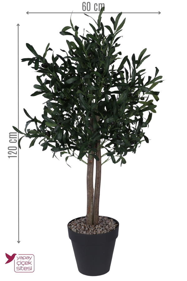 Dekoratif Saksıda 2 Gövdeli Yapay Zeytin Ağacı Koyu Yeşil 120 cm Ev Dekorasyonu - 2