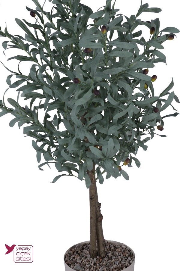 Dekoratif Saksıda 2 Gövdeli Yapay Zeytin Ağacı Mat Yeşil 120 cm Ev Dekorasyonu - 3
