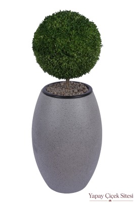 Gri Fiber Saksıda Dekoratif Kaliteli Yapay Top Şimşir UV Dayanımlı 110 cm - 2