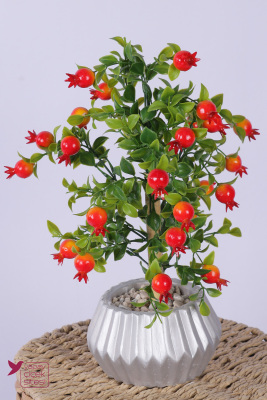 Gümüş Beton Saksıda Yapay Mini Nar Ağacı Tanzimi 35 cm - 2