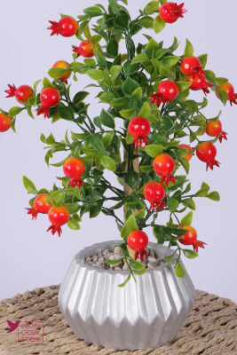 Gümüş Beton Saksıda Yapay Mini Nar Ağacı Tanzimi 35 cm - 3
