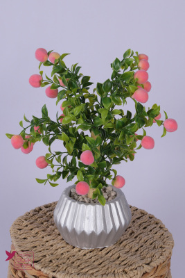 Gümüş Beton Saksıda Yapay Mini Şeftali Ağacı Tanzimi 35 cm - 2