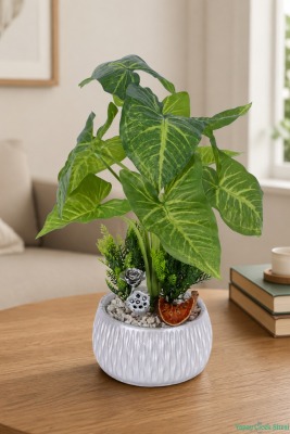 Gümüş Beton Saksıda Yapay Ok Yapraklı Bitki Tanzimi 46cm Yeşil - Yapay Çiçek Sitesi