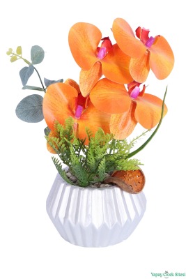 Gümüş Beton Saksıda Yapay Orkide Tanzimi 29cm Model 3 - 3