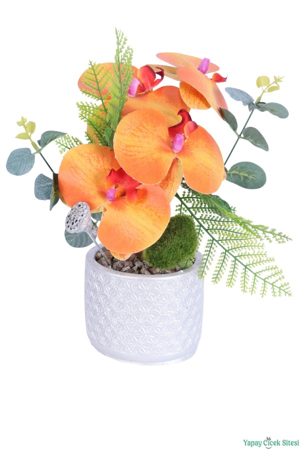 Gümüş Beton Saksıda Yapay Orkide Tanzimi 29cm Model 3 - 5