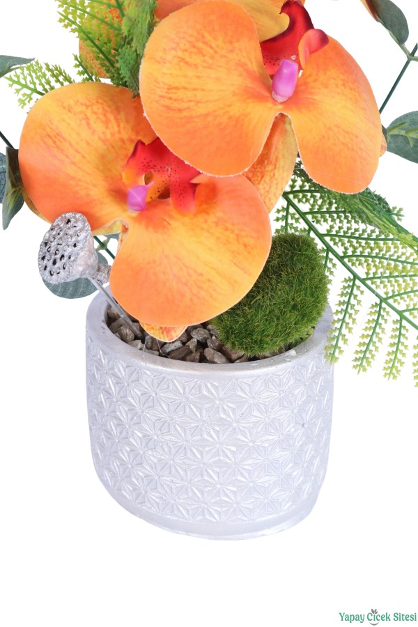 Gümüş Beton Saksıda Yapay Orkide Tanzimi 29cm Model 3 - 6