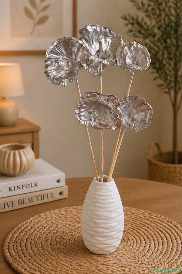 Kuru Çiçek Doğal Mushroom (Mantar) 28 cm 5li Gümüş