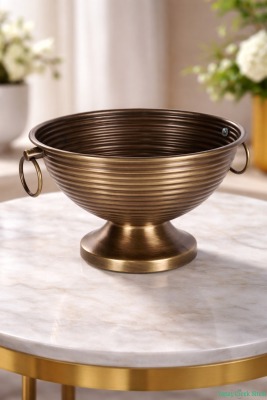Metal Çizgili Küpeli Vazo 17 cm Bronz - Yapay Çiçek Sitesi