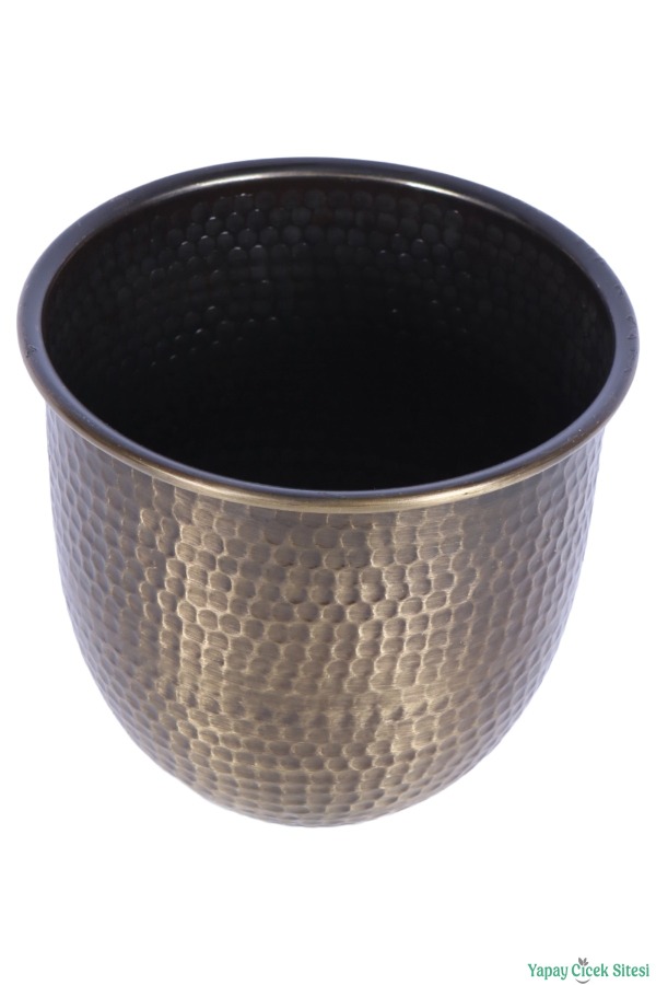 Metal Darbeli Cezve Saksı 14 cm Bronz - 3