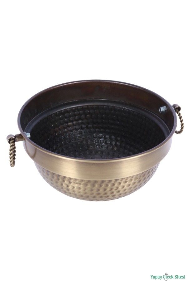 Metal Darbeli Küpeli Saksı 12.5 cm Bronz - 3
