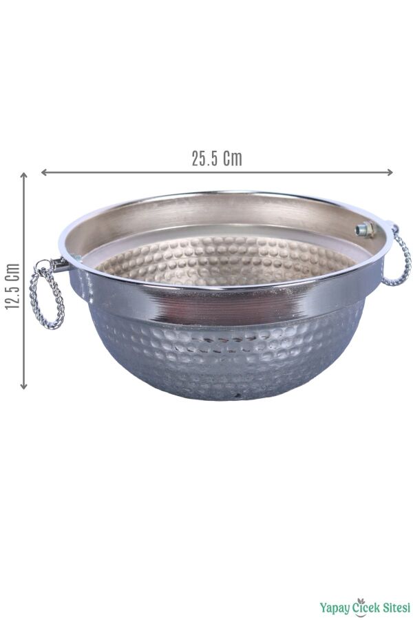 Metal Darbeli Küpeli Saksı 12.5 cm Gümüş - 2