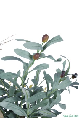 Metal Darbeli Saksıda Yapay Zeytin ve Kuru Çiçek Tanzimi 52 cm Yeşil - 4