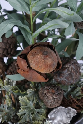 Metal Darbeli Saksıda Yapay Zeytin ve Kuru Çiçek Tanzimi 52 cm Yeşil - 6