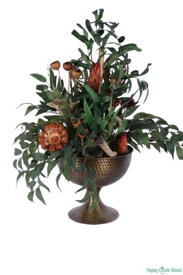 Metal Darbeli Vazoda Yapay Zeytin Tanzimi 68 cm Yeşil - 2